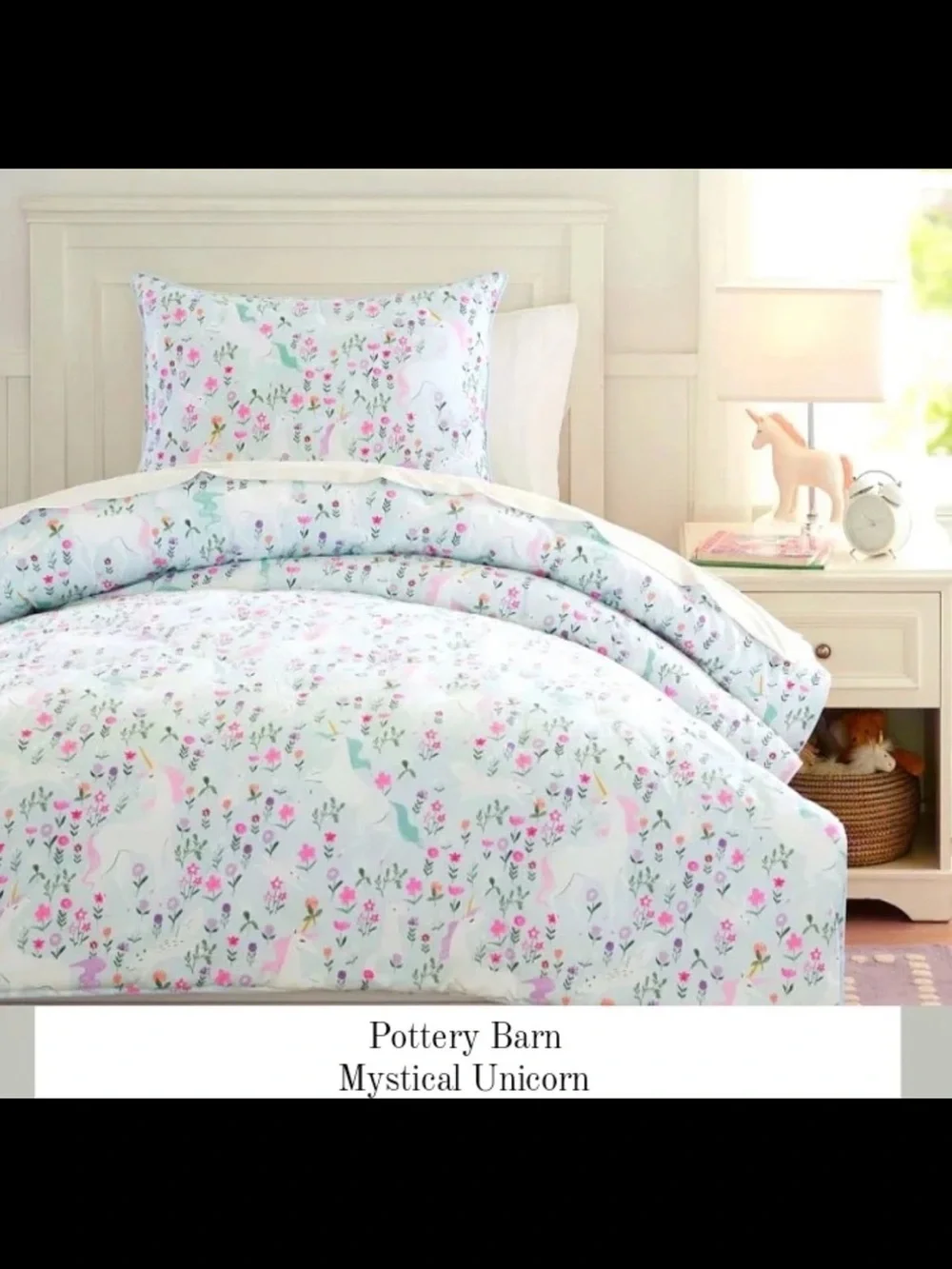 Pottery Barn Mystical Unicorn Duvet Cover - White with Pink, Mint, Lavender